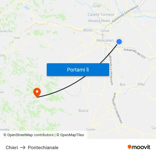 Chieri to Pontechianale map