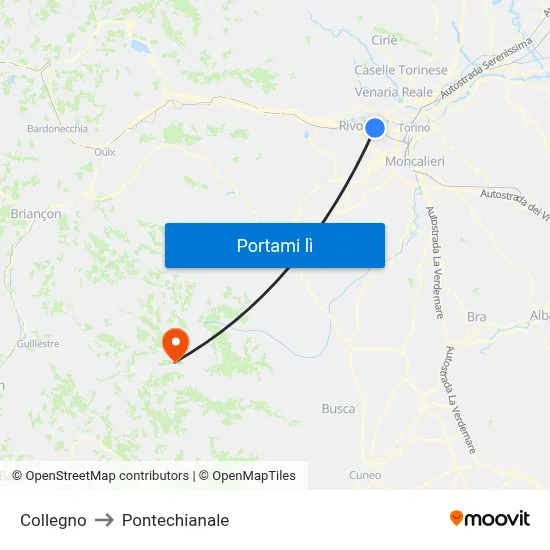 Collegno to Pontechianale map