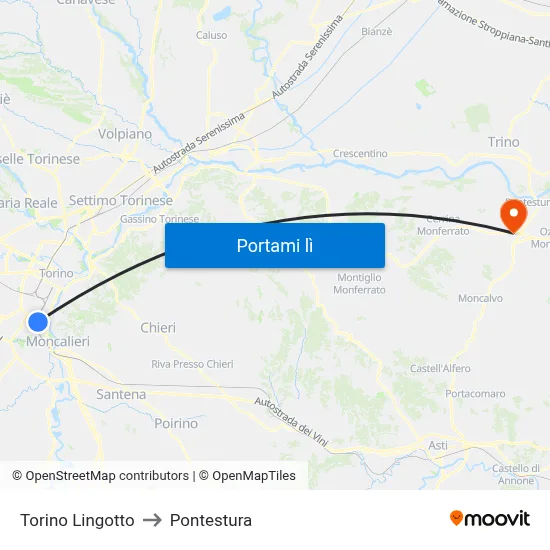 Torino Lingotto to Pontestura map