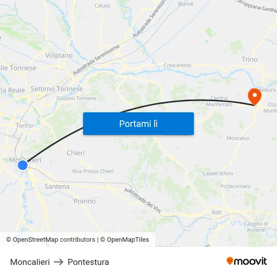 Moncalieri to Pontestura map