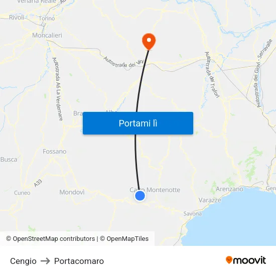 Cengio to Portacomaro map