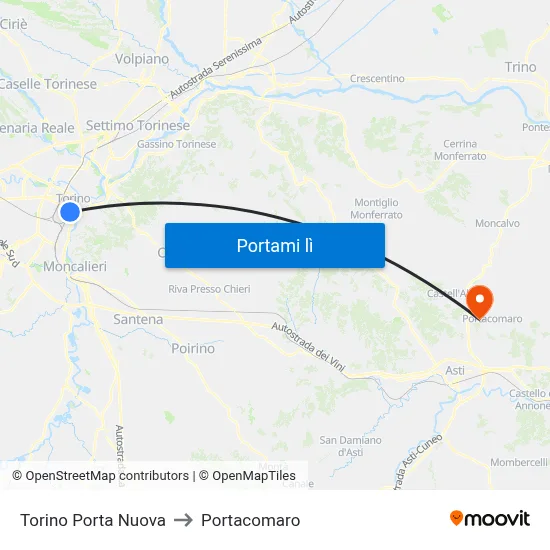 Torino Porta Nuova to Portacomaro map