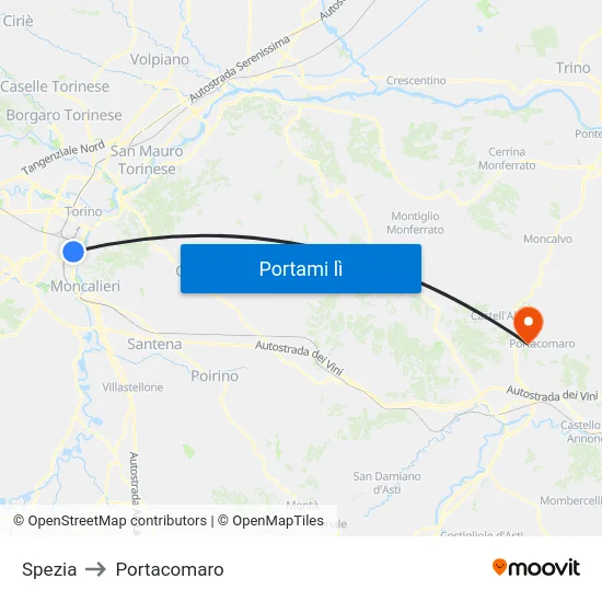 Spezia to Portacomaro map