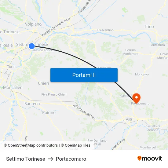 Settimo Torinese to Portacomaro map