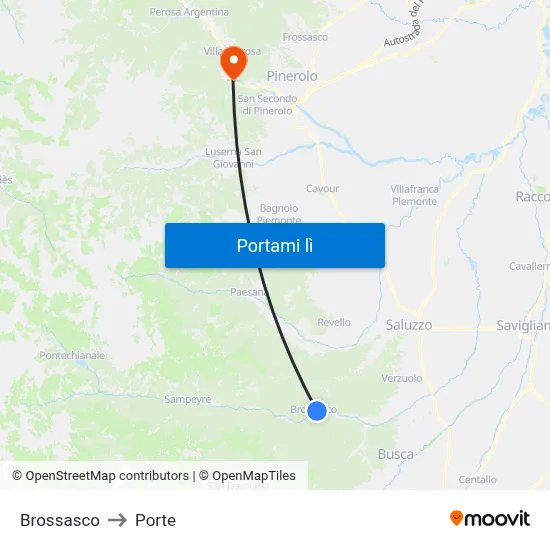 Brossasco to Porte map