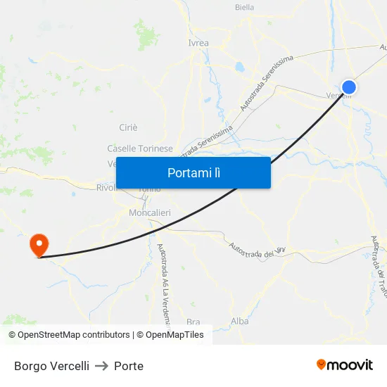 Borgo Vercelli to Porte map