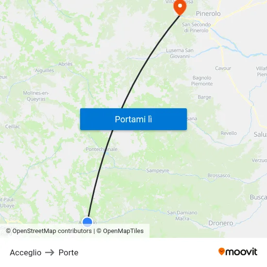 Acceglio to Porte map