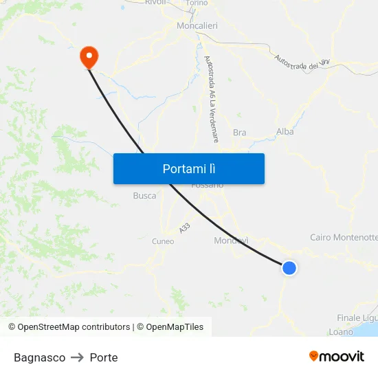 Bagnasco to Porte map