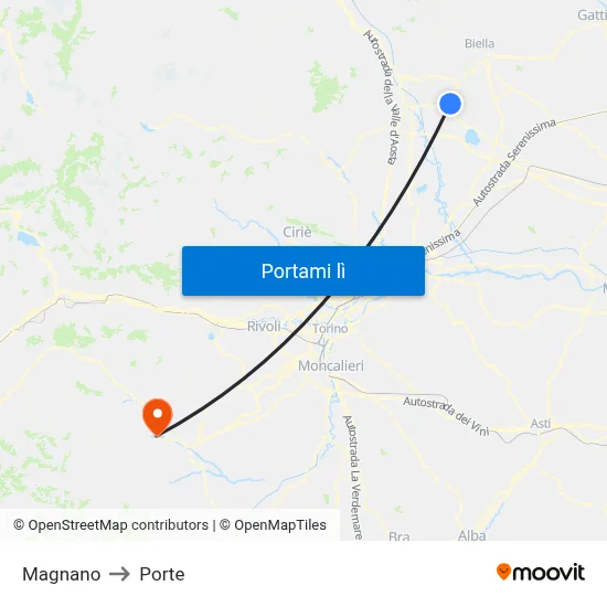 Magnano to Porte map
