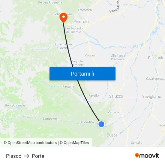 Piasco to Porte map