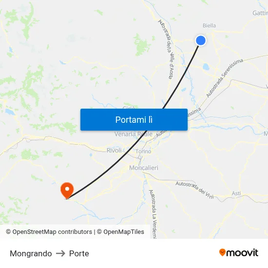 Mongrando to Porte map