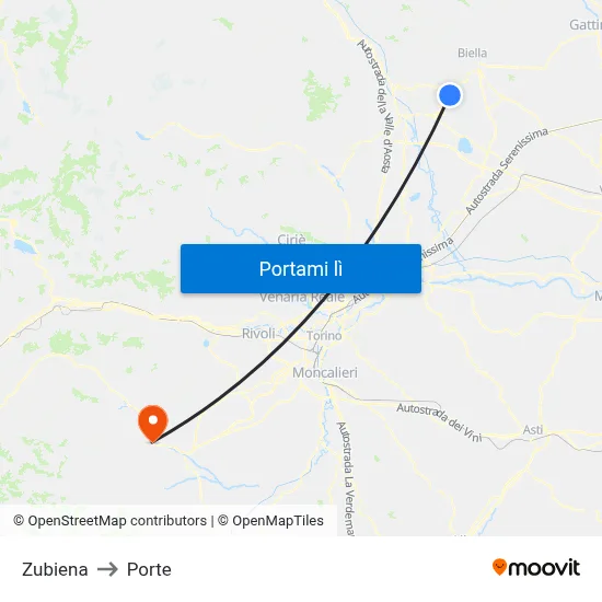 Zubiena to Porte map
