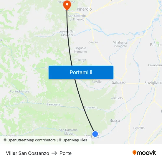 Villar San Costanzo to Porte map