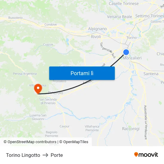 Torino Lingotto to Porte map