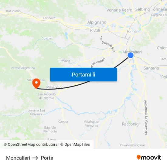 Moncalieri to Porte map