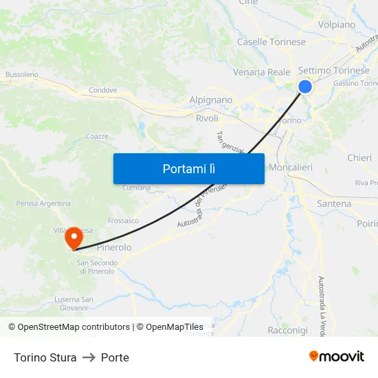 Torino Stura to Porte map