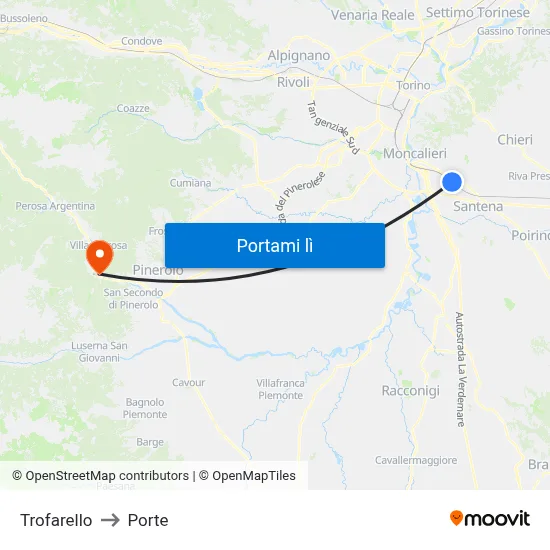 Trofarello to Porte map