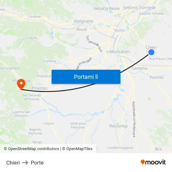Chieri to Porte map