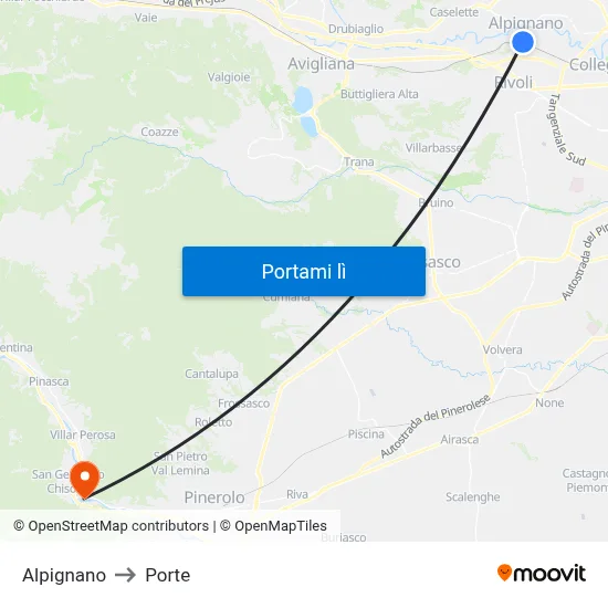 Alpignano to Porte map