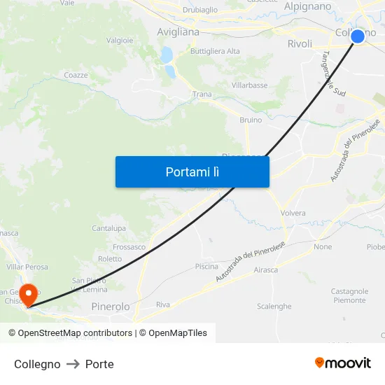 Collegno to Porte map