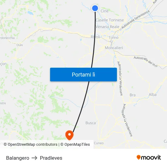 Balangero to Pradleves map