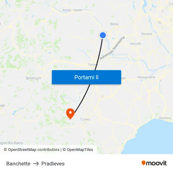 Banchette to Pradleves map