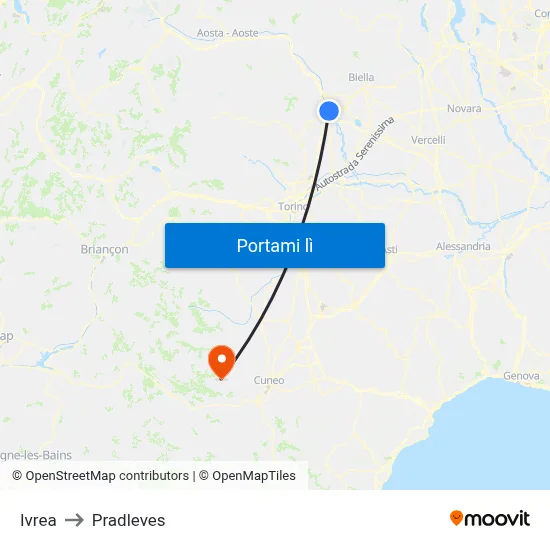 Ivrea to Pradleves map