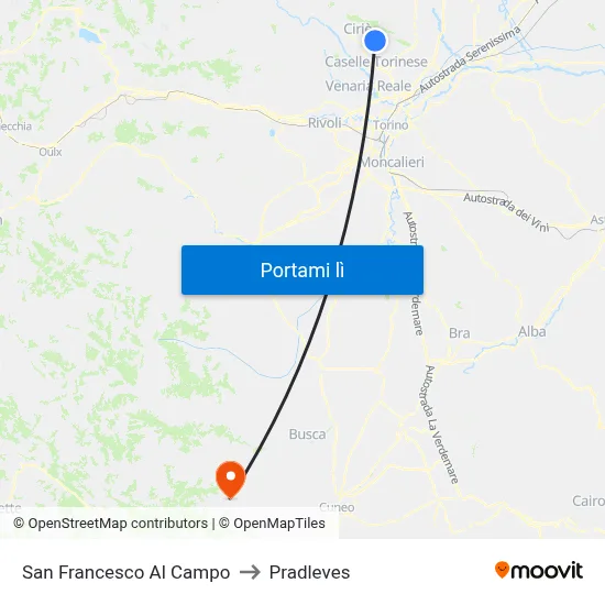 San Francesco Al Campo to Pradleves map