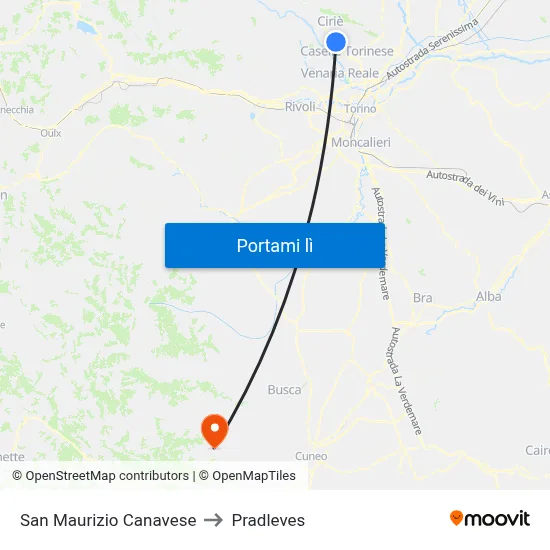 San Maurizio Canavese to Pradleves map