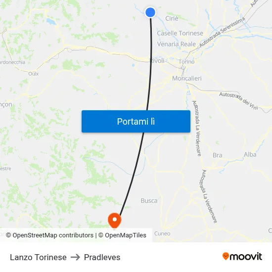 Lanzo Torinese to Pradleves map