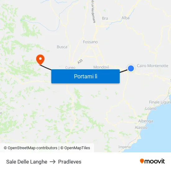 Sale Delle Langhe to Pradleves map