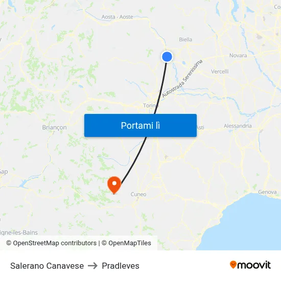 Salerano Canavese to Pradleves map