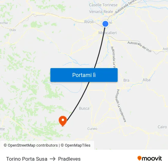 Torino Porta Susa to Pradleves map
