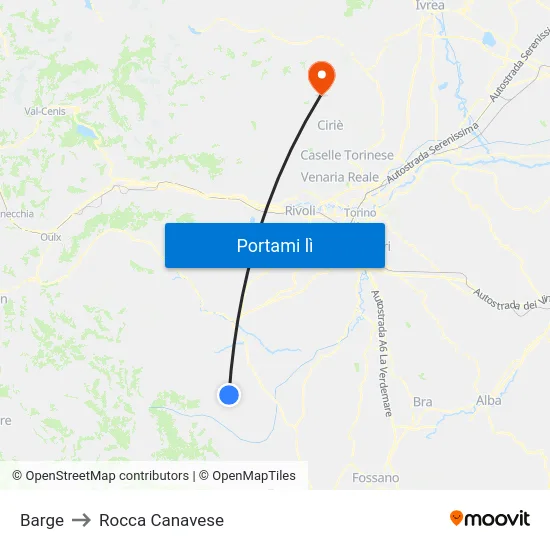Barge to Rocca Canavese map