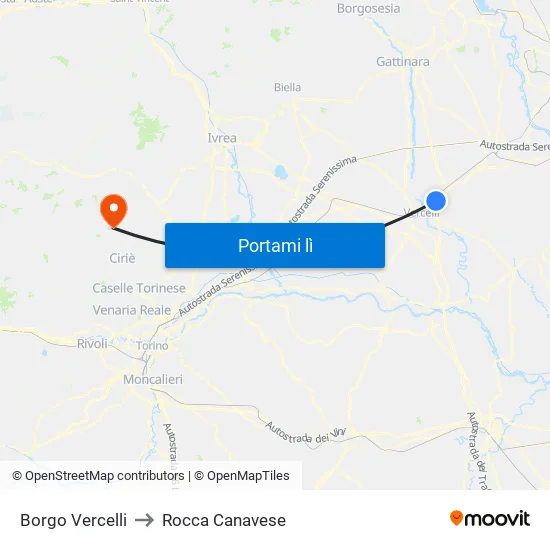 Borgo Vercelli to Rocca Canavese map