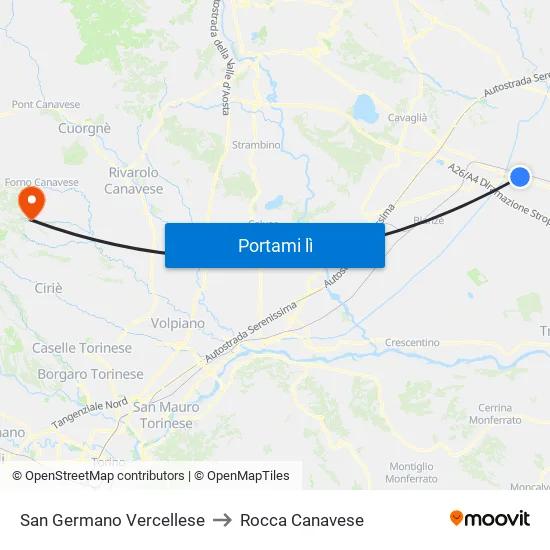 San Germano Vercellese to Rocca Canavese map