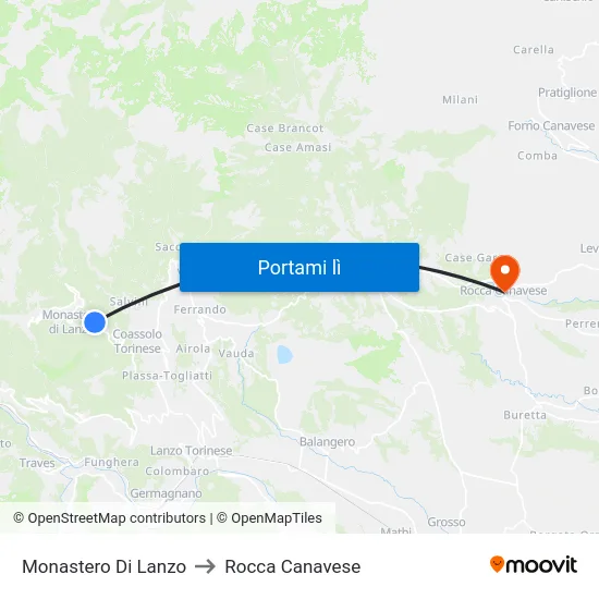 Monastero Di Lanzo to Rocca Canavese map