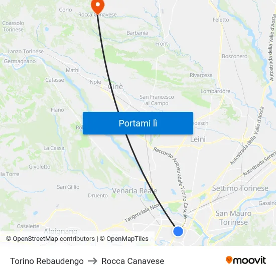 Torino Rebaudengo to Rocca Canavese map