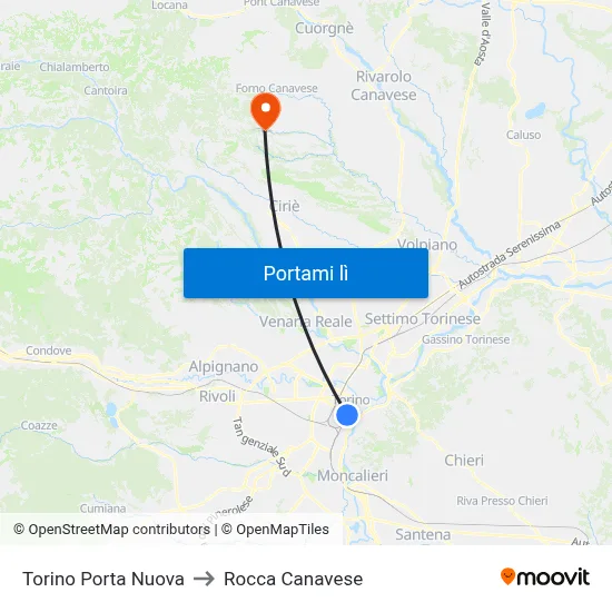 Torino Porta Nuova to Rocca Canavese map