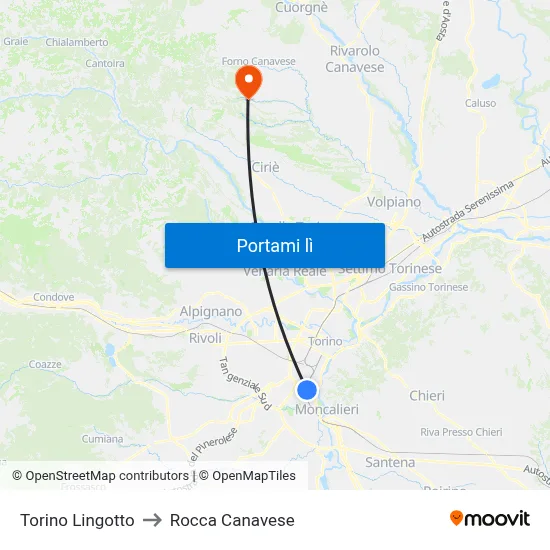 Torino Lingotto to Rocca Canavese map