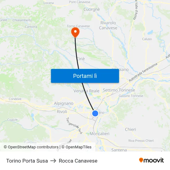 Torino Porta Susa to Rocca Canavese map