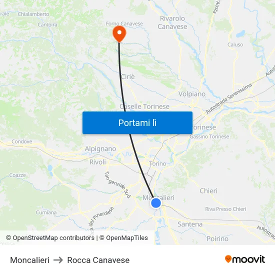 Moncalieri to Rocca Canavese map