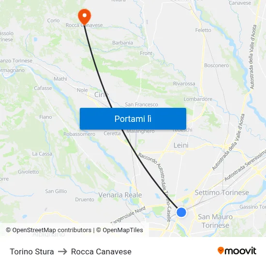 Torino Stura to Rocca Canavese map
