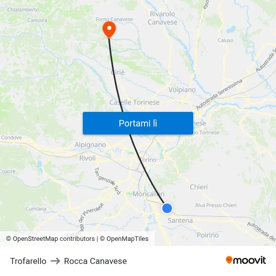 Trofarello to Rocca Canavese map