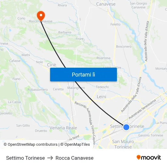 Settimo Torinese to Rocca Canavese map