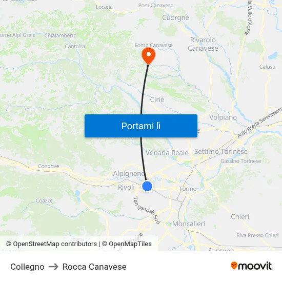 Collegno to Rocca Canavese map
