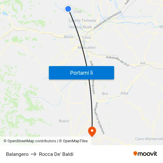 Balangero to Rocca De' Baldi map