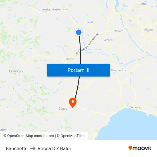 Banchette to Rocca De' Baldi map
