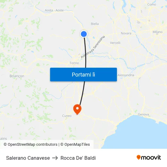 Salerano Canavese to Rocca De' Baldi map