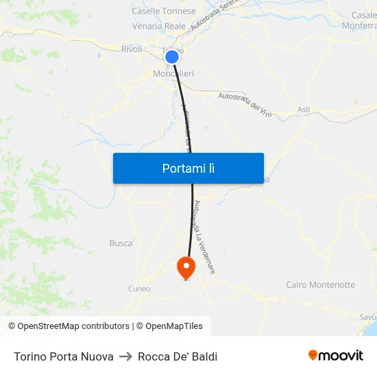 Torino Porta Nuova to Rocca De' Baldi map